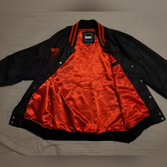 DGK Devotion Pray For Me Black and Red Varsity Style Jacket Size Medium - Picture 6 of 11